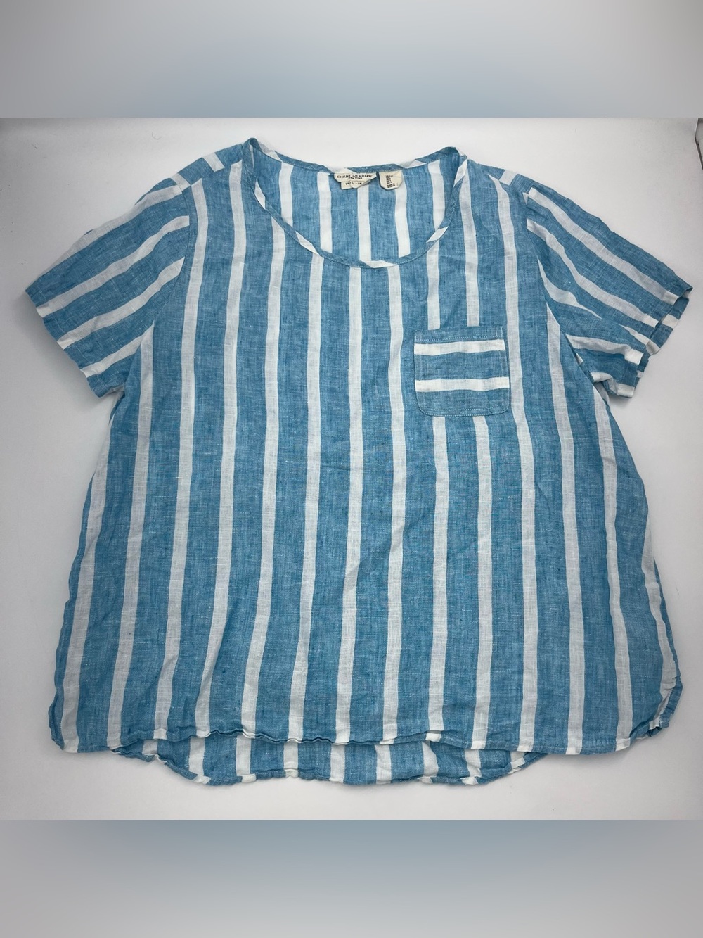 Christian Siriano Blue and White Striped 100% Linen Shirt